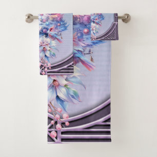 Cute Christmas elf in delicate purple colors Bath Towel Set