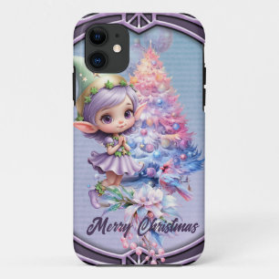 Cute Christmas elf in delicate purple colors iPhone 11 Case