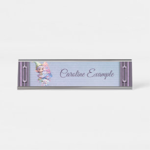 Cute Christmas elf in delicate purple colors Desk Name Plate