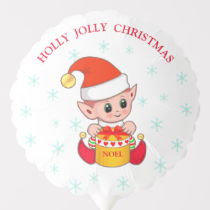 Cute Christmas elf in red, snowflakes on white Balloon