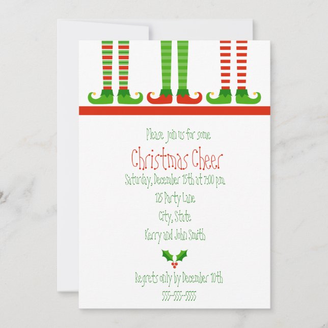 Cute Christmas Elf Invitation (Front)