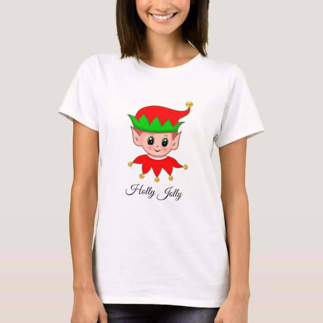 Cute Christmas elf & Jingle Bells T-Shirt (Front)