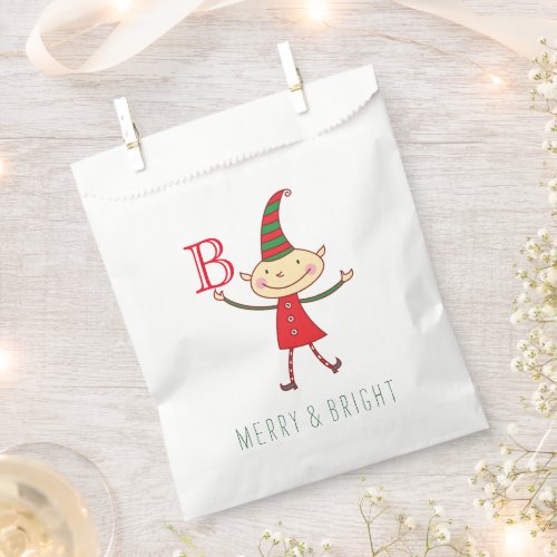 Cute Christmas Elf Monogram Fun Kids Holiday Party Favor Bag