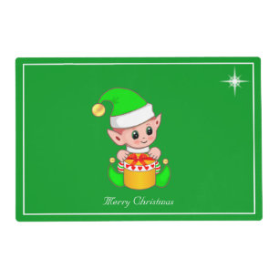Cute Christmas Elf on Green Placemat