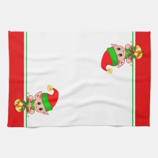 Cute Christmas Elf on Green, Red and White