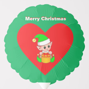 Cute Christmas Elf on Green & Red Balloon