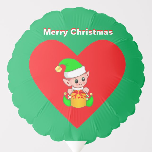 Cute Christmas Elf on Green & Red Balloon (Front)