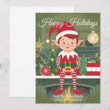 Cute Christmas Elf On Shelf Holiday Card