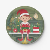 Cute Christmas Elf On Shelf Round Paper Plate