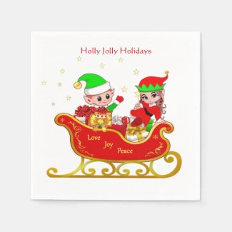 Cute Christmas Elf on Sleigh with Presents