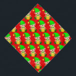 Cute Christmas Elf Pattern on Red Bandana<br><div class="desc">Christmas elf dressed in green pattern on red background. Milo text can be personalized.</div>