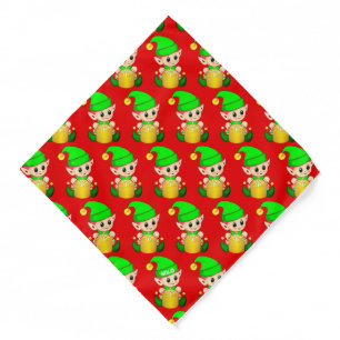 Cute Christmas Elf Pattern on Red Bandana