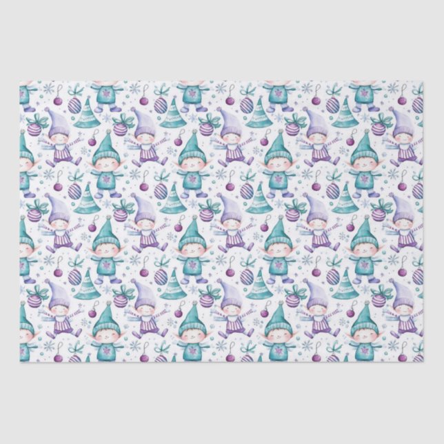 Cute Christmas elf pattern Tissue Paper (Front)