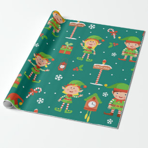 Cute Christmas Elf Pattern Wrapping Paper