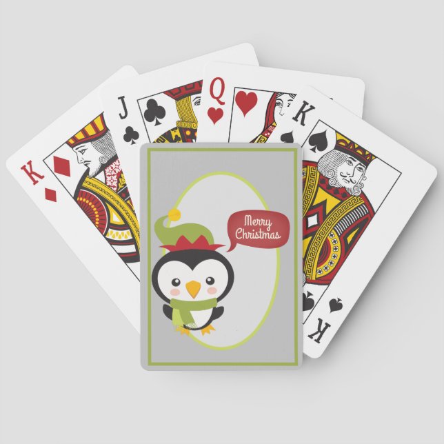 Cute Christmas Elf Penguin Poker Cards (Back)