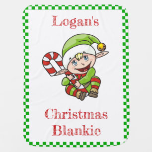 Cute Christmas Elf Personalized Christmas Swaddle Blanket