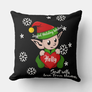 Cute Christmas Elf Personalized Throw Pillow