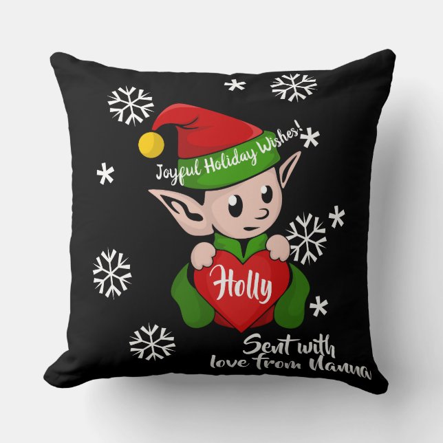 Cute Christmas Elf  Personalized Throw Pillow (Front)