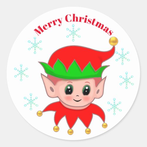 Cute Christmas elf  snowflakes Classic Round Sticker