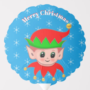 Cute Christmas elf & snowflakes on blue Balloon