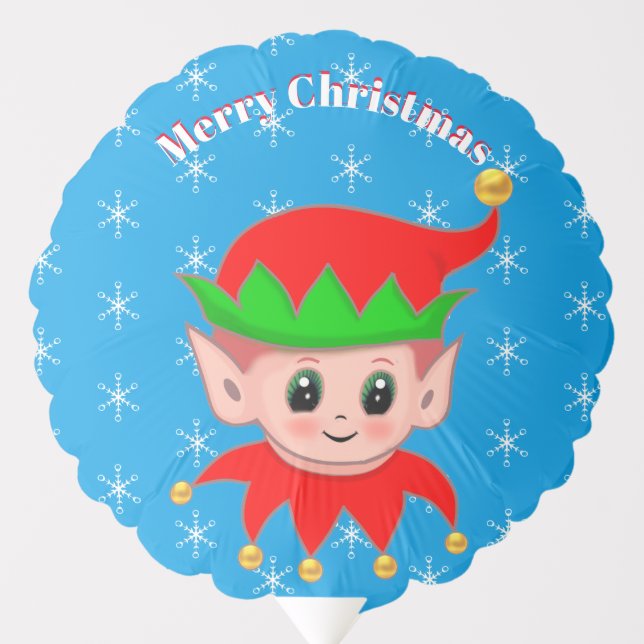 Cute Christmas elf & snowflakes on blue Balloon (Front)