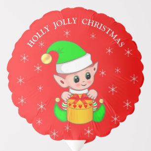 Cute Christmas Elf & Snowflakes on Red Balloon