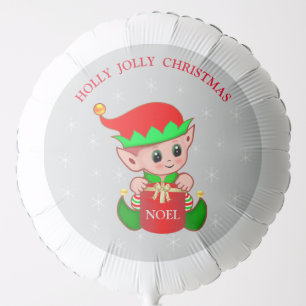 Cute Christmas elf, snowflakes on silver Balloon