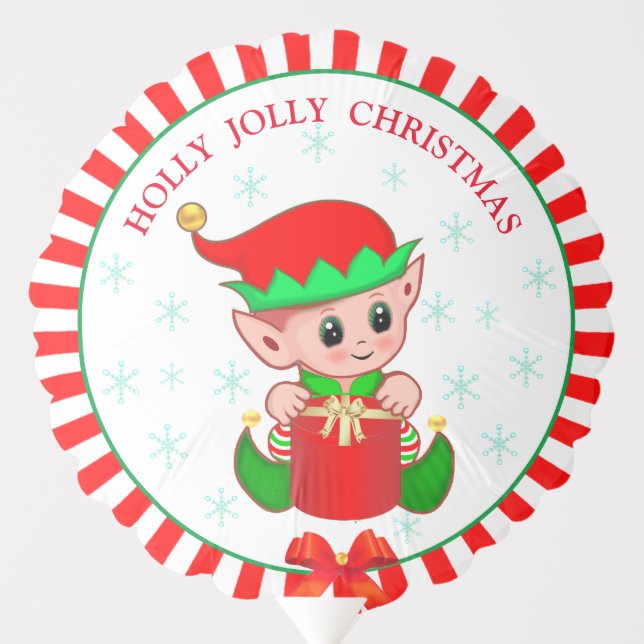 Cute Christmas elf, snowflakes & red white rays Balloon (Front)