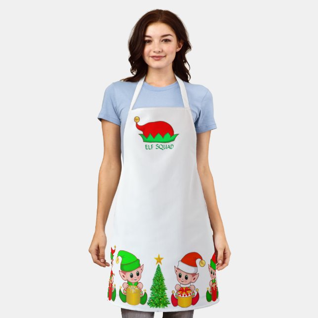 Cute Christmas Elf Squad & Christmas Tree Apron (Worn)