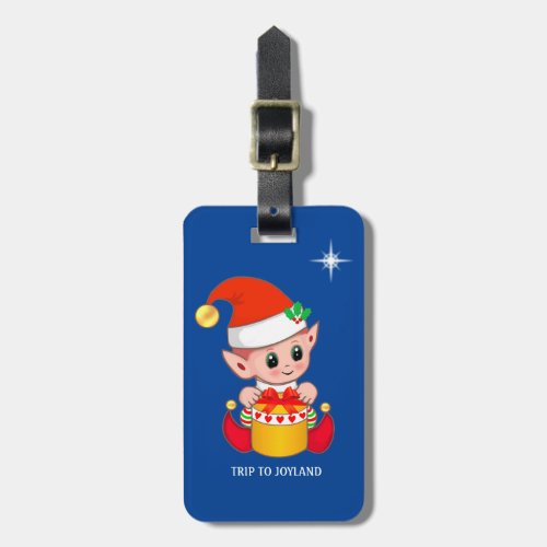 Cute Christmas Elf  Star on Royal Blue Luggage Tag