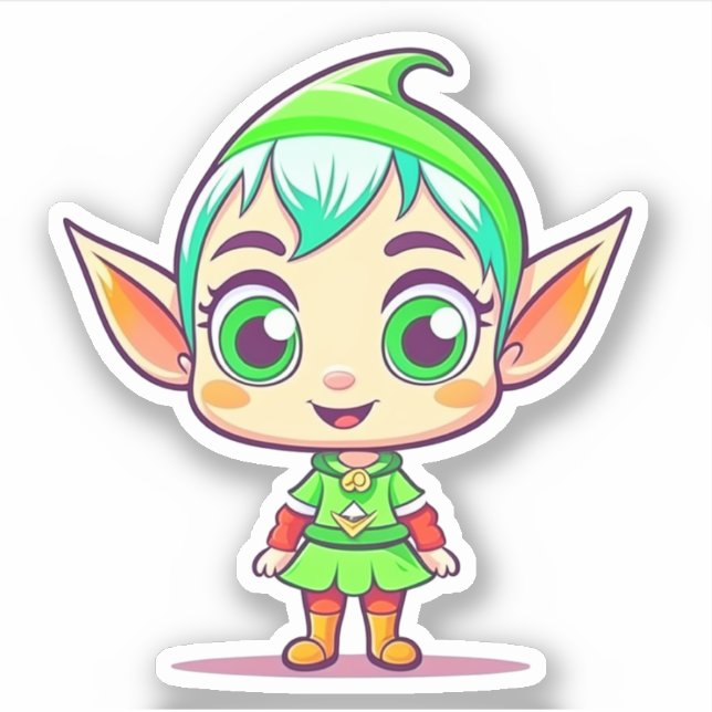 Cute Christmas Elf  Sticker (Front)