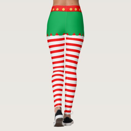 Cute Christmas elf striped Leggings | Zazzle