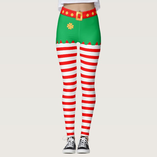 Cute Christmas elf striped Leggings (Front)