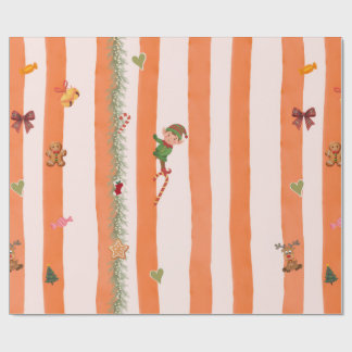 Cute Christmas Elf Striped Wrapping Paper