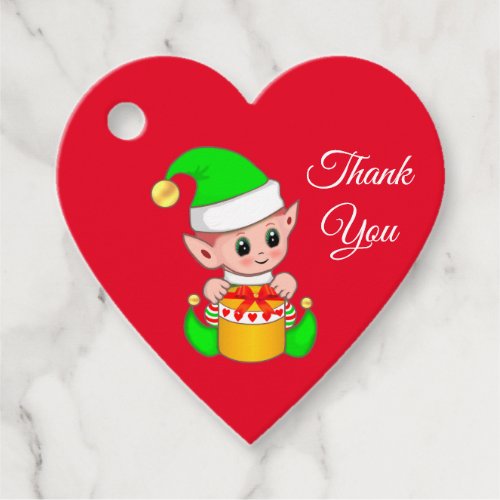 Cute Christmas Elf Thank You on Red Favor Tags