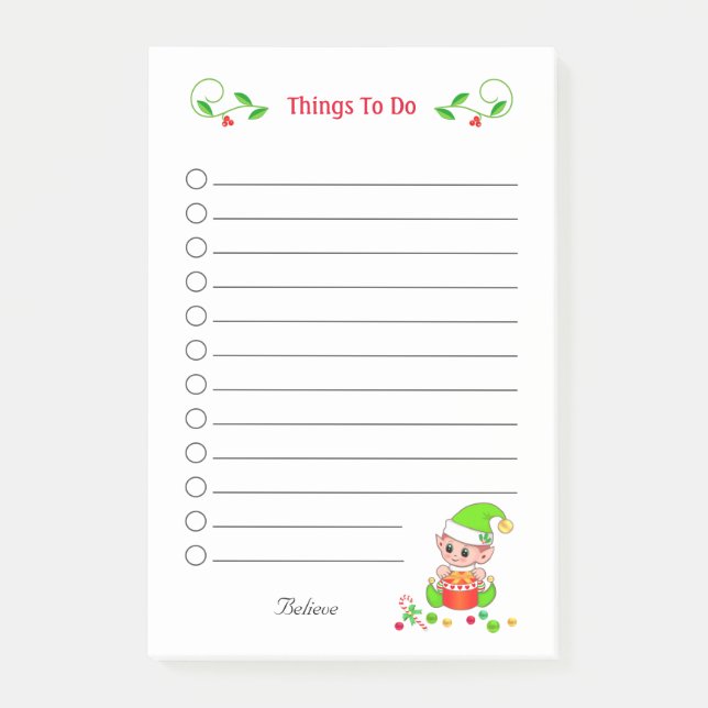 Cute Christmas Elf Things To Do Notes (Front)