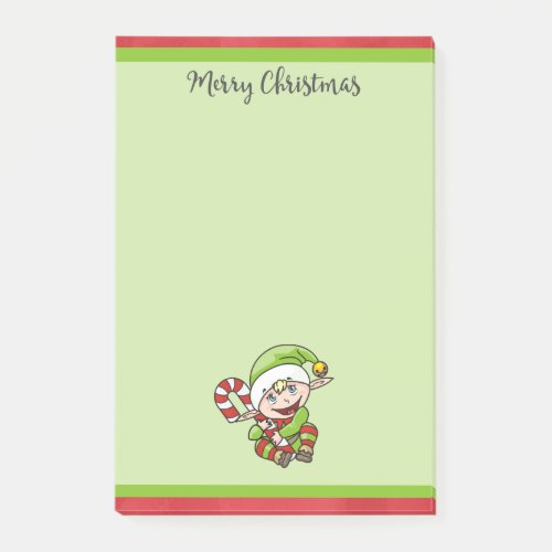 Cute Christmas Elf with Candy Cane Merry Christmas Post_it Notes
