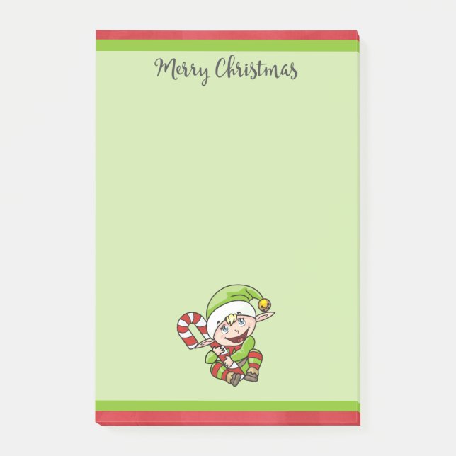 Cute Christmas Elf with Candy Cane Merry Christmas Post-it Notes (Front)