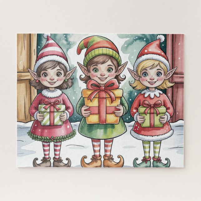 Cute Christmas Elf With Gifts Jigsaw Puzzle (Horizontal)