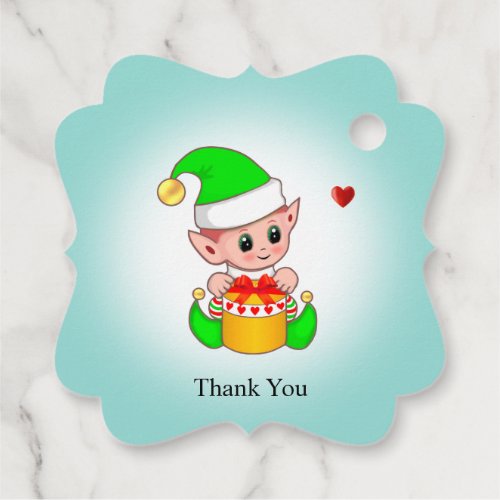 Cute Christmas elf with heart Thank You Favor Tags