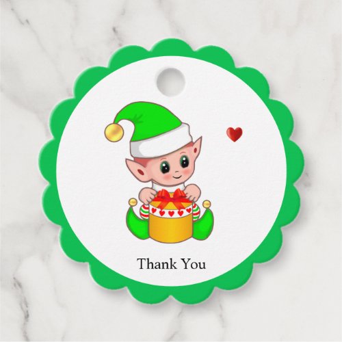 Cute Christmas elf with heart Thank You Favor Tags