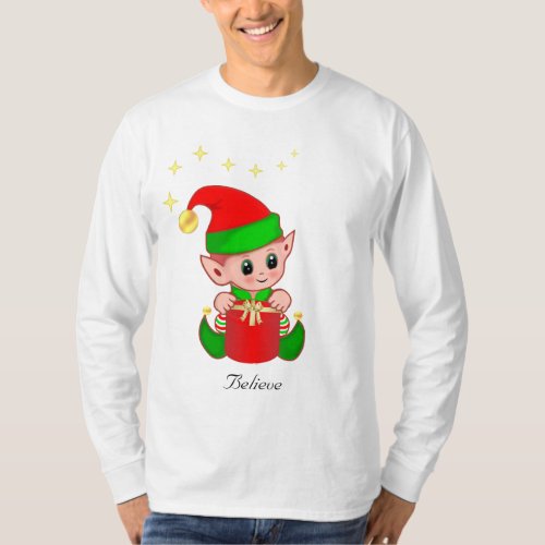 Cute Christmas Elf with Stars T_Shirt