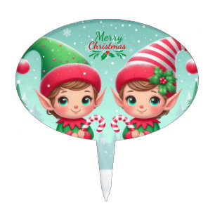 Cute Christmas elves Cake Topper