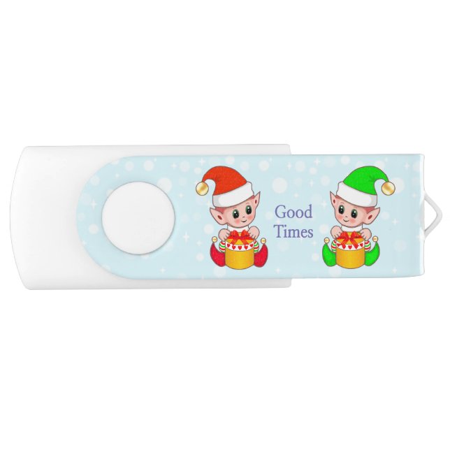 Cute Christmas elves dressed in green & red Flash Drive (Front)