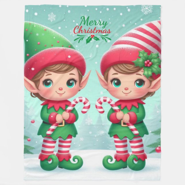Cute Christmas elves  Fleece Blanket (Front)