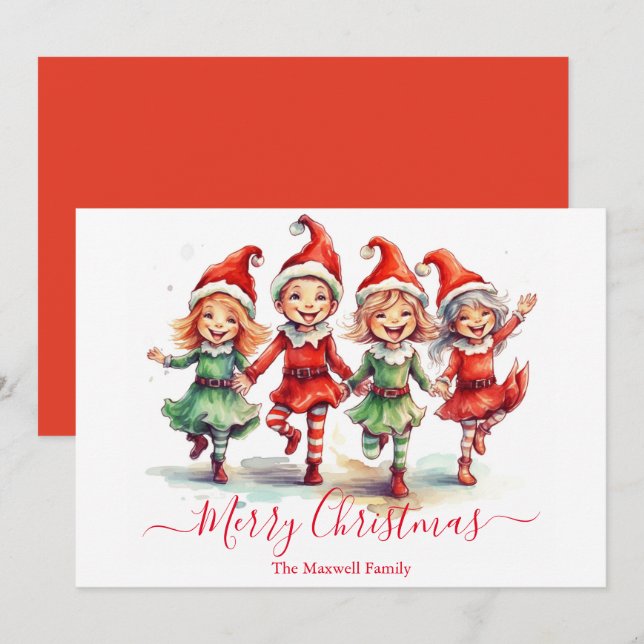 Cute Christmas elves  Holiday Card (Front/Back)
