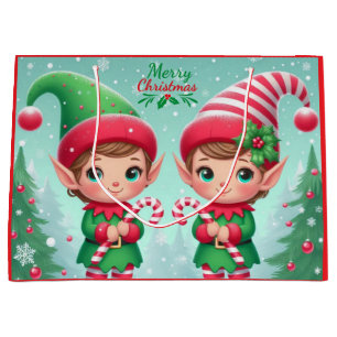 Cute Christmas elves  Large Gift Bag