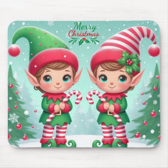Cute Christmas elves  Mouse Pad (Front)