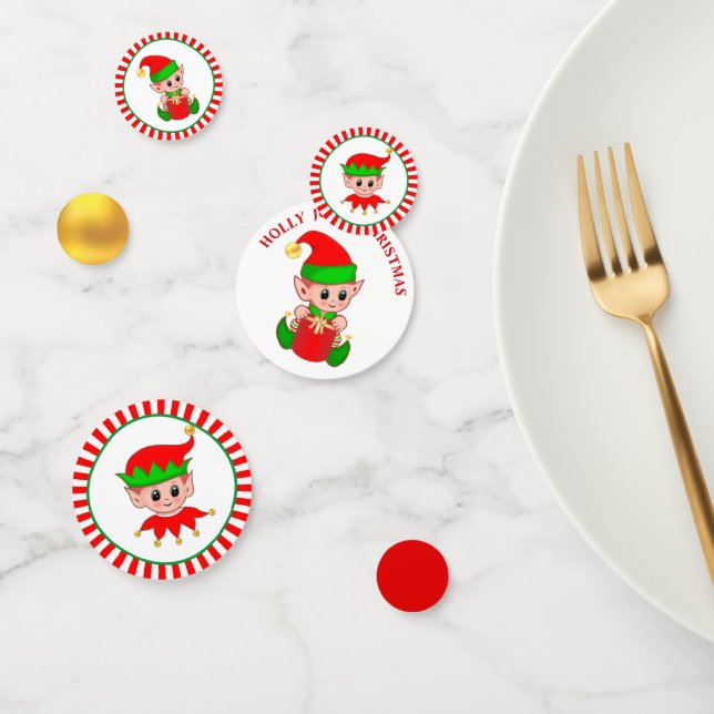 Cute Christmas elves on red white Confetti (Group)