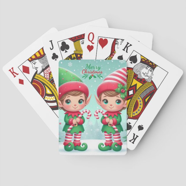 Cute Christmas elves  Poker Cards (Back)